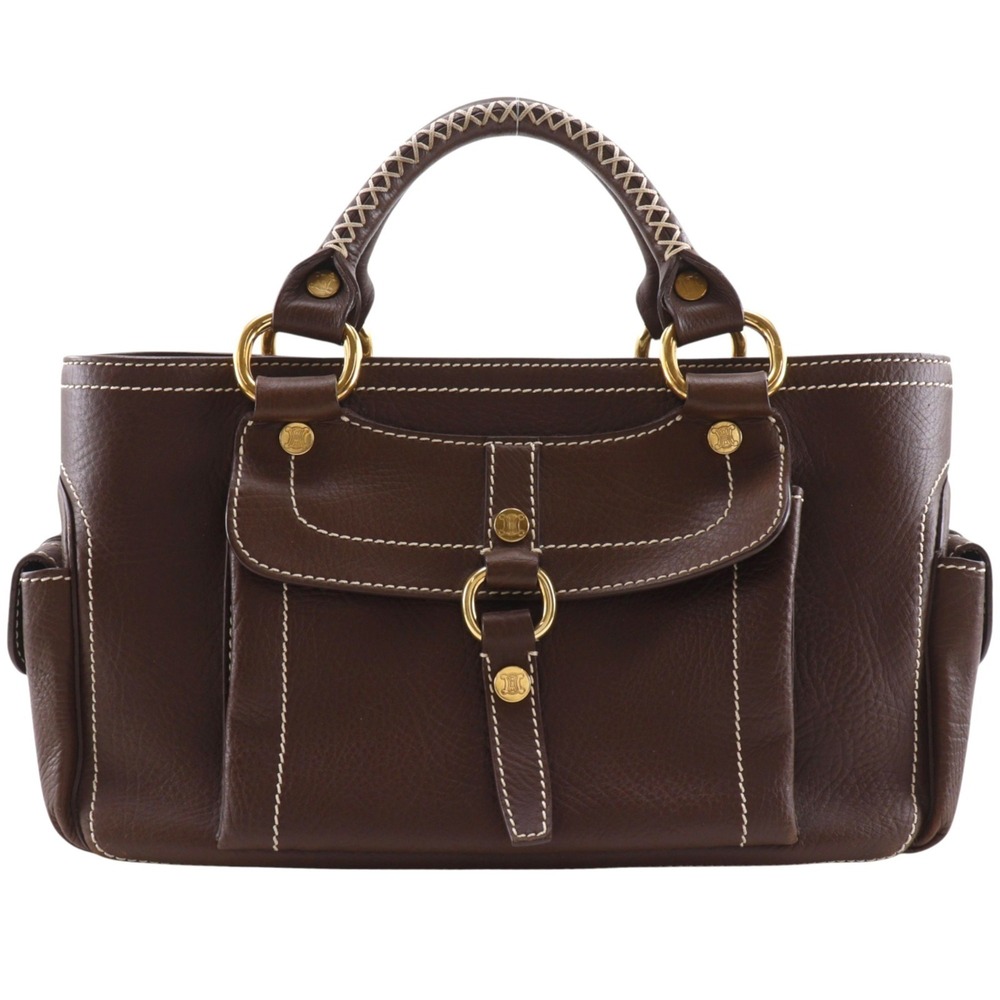 Celine Boogie Back handbag, calfskin, brown, A5 size, for women.
